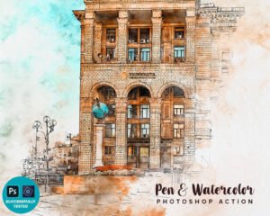 Pen & watercolor Photoshop action