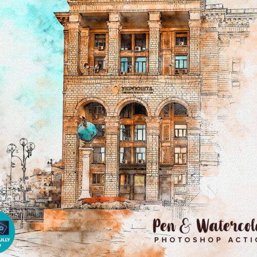 Pen & watercolor Photoshop action