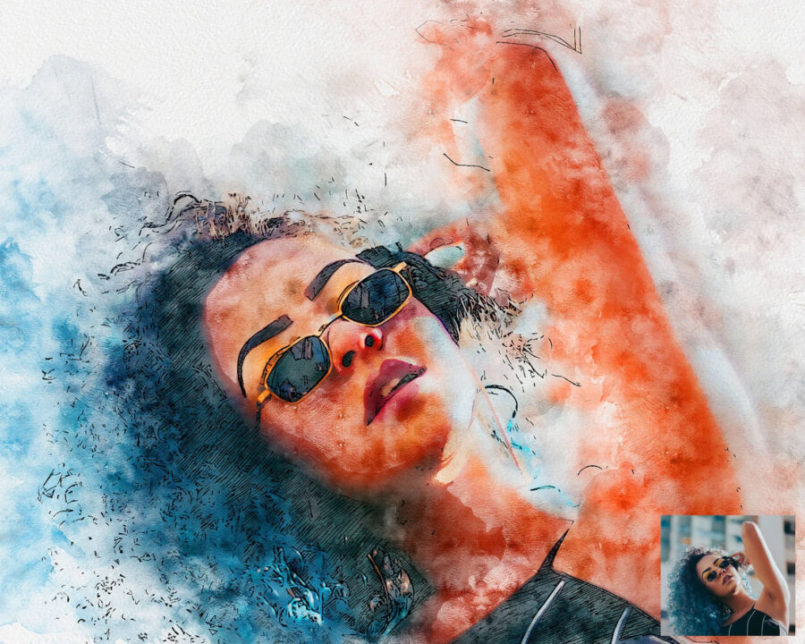 Pen & watercolor Photoshop action