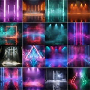 Friday night lights sports photography digital backdrop overlay with stadium lights and fog effect