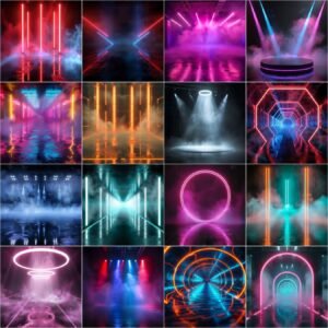 Friday night lights sports photography digital backdrop overlay with stadium lights and fog effect