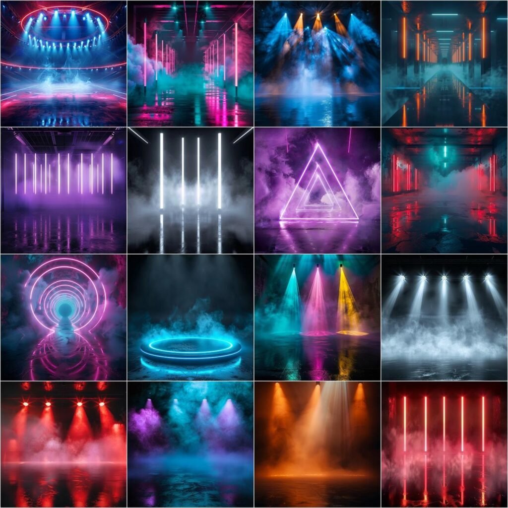 Friday night lights sports photography digital backdrop overlay with stadium lights and fog effect