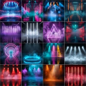 Friday night lights sports photography digital backdrop overlay with stadium lights and fog effect