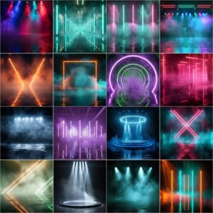 Friday night lights sports photography digital backdrop overlay with stadium lights and fog effect