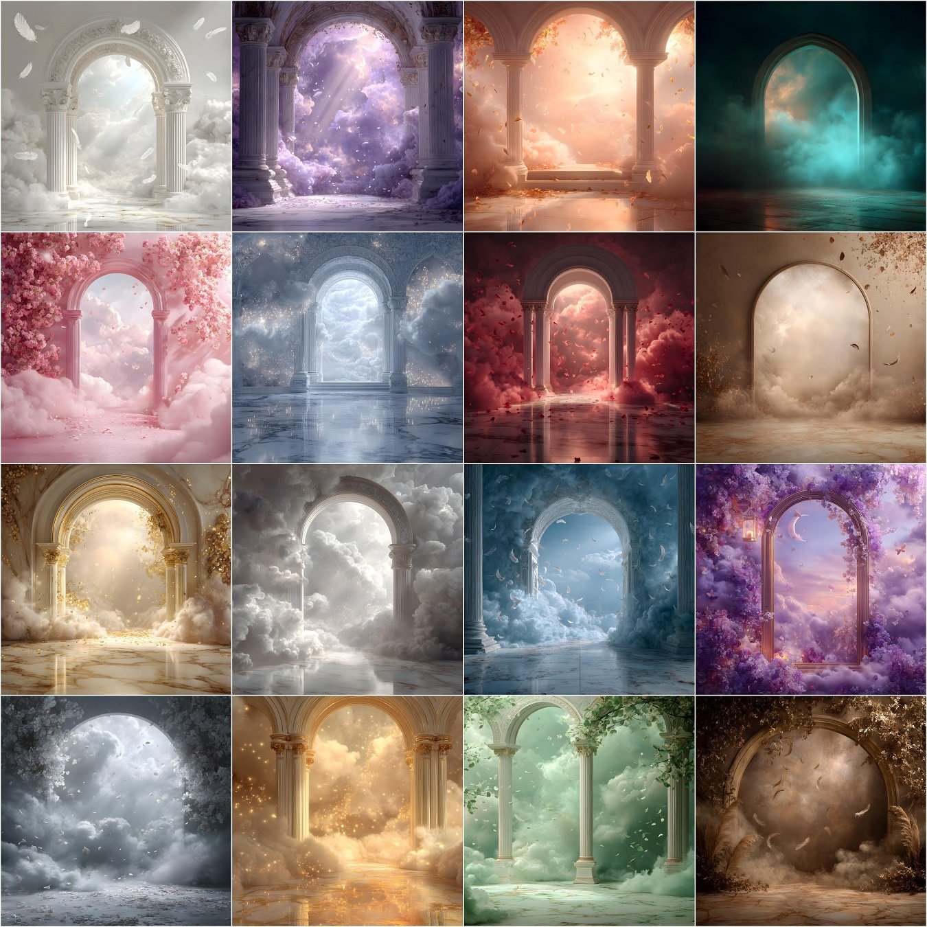 Dreamy cloud fine art textures and digital backdrop overlays bundle featuring 25 elegant backgrounds for maternity photography, portraits, and creative photo editing, instant digital download.