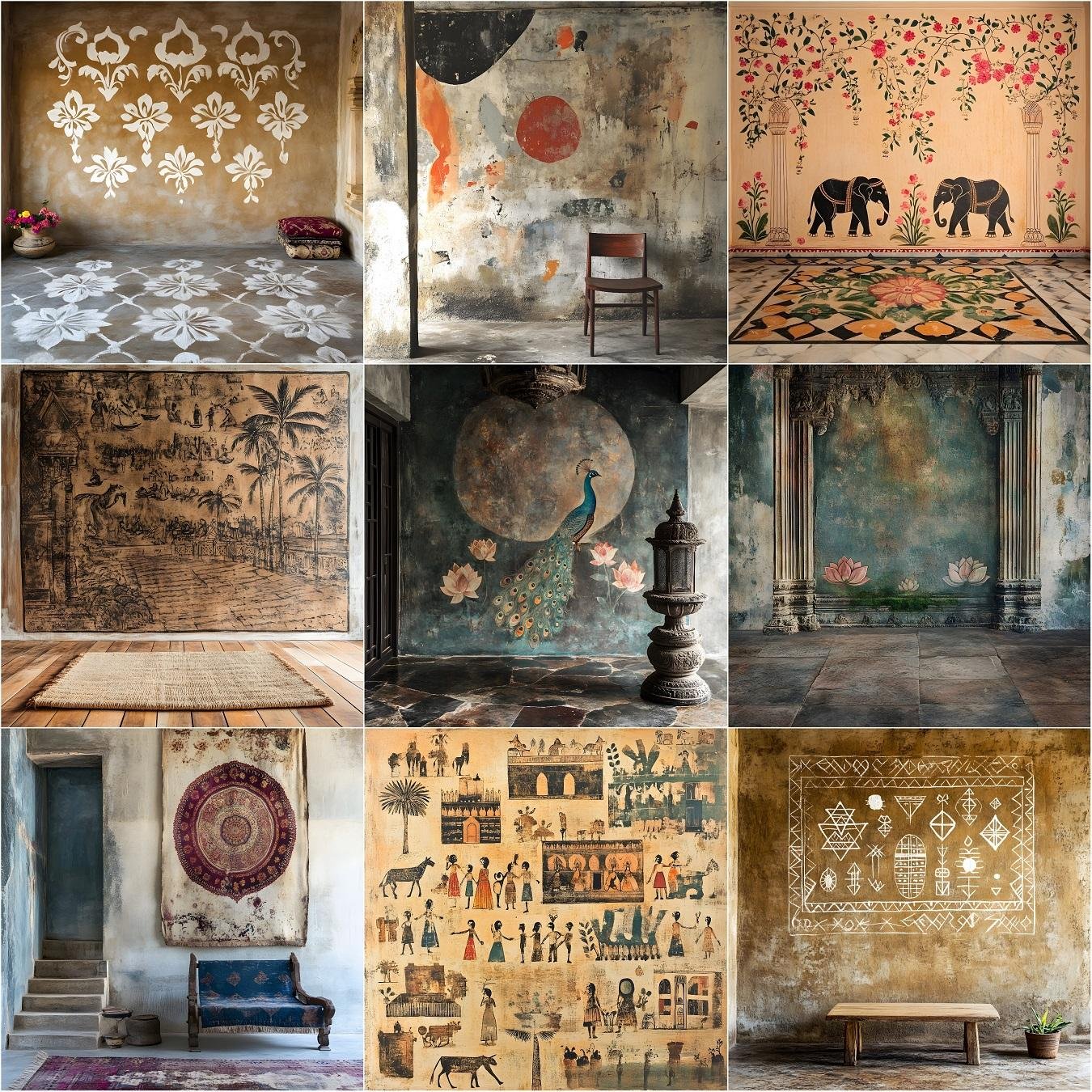 Set of 65 Indian ethnic fine art digital backdrops featuring Old Master traditional studio photography textures, ideal for maternity and portrait photography, instant digital download.
