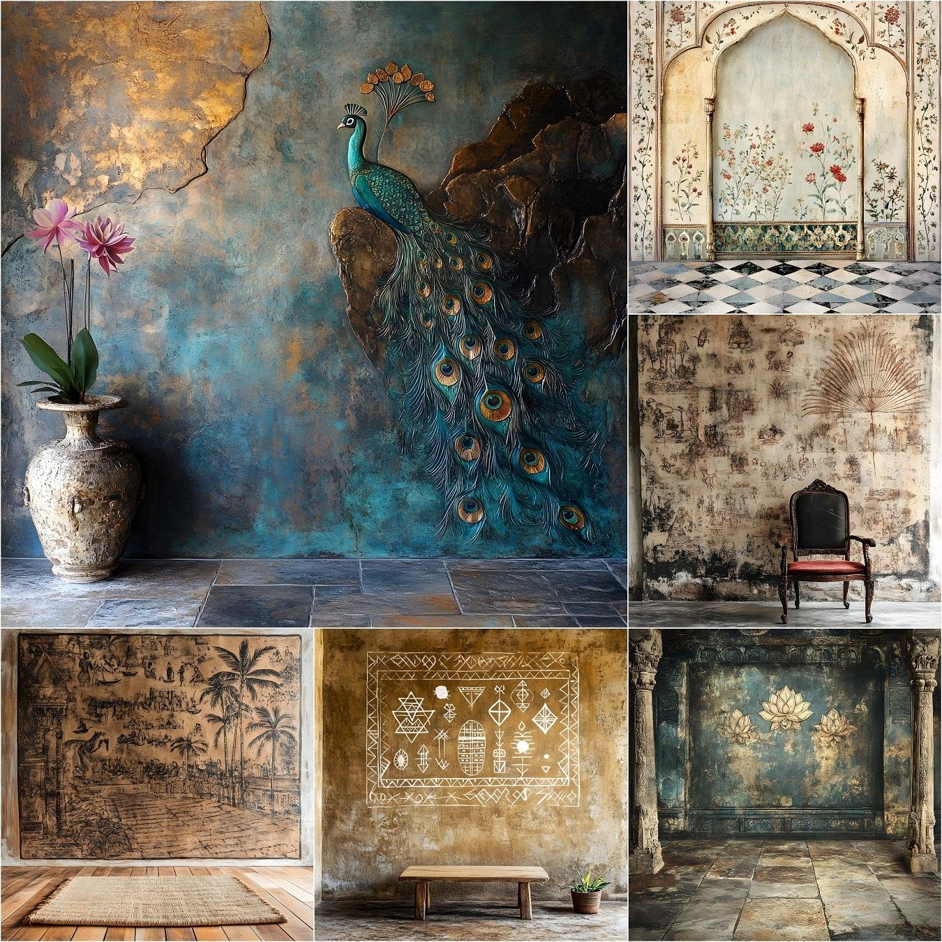 Set of 65 Indian ethnic fine art digital backdrops featuring Old Master traditional studio photography textures, ideal for maternity and portrait photography, instant digital download.