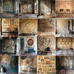 Set of 65 Indian ethnic fine art digital backdrops featuring Old Master traditional studio photography textures, ideal for maternity and portrait photography, instant digital download.
