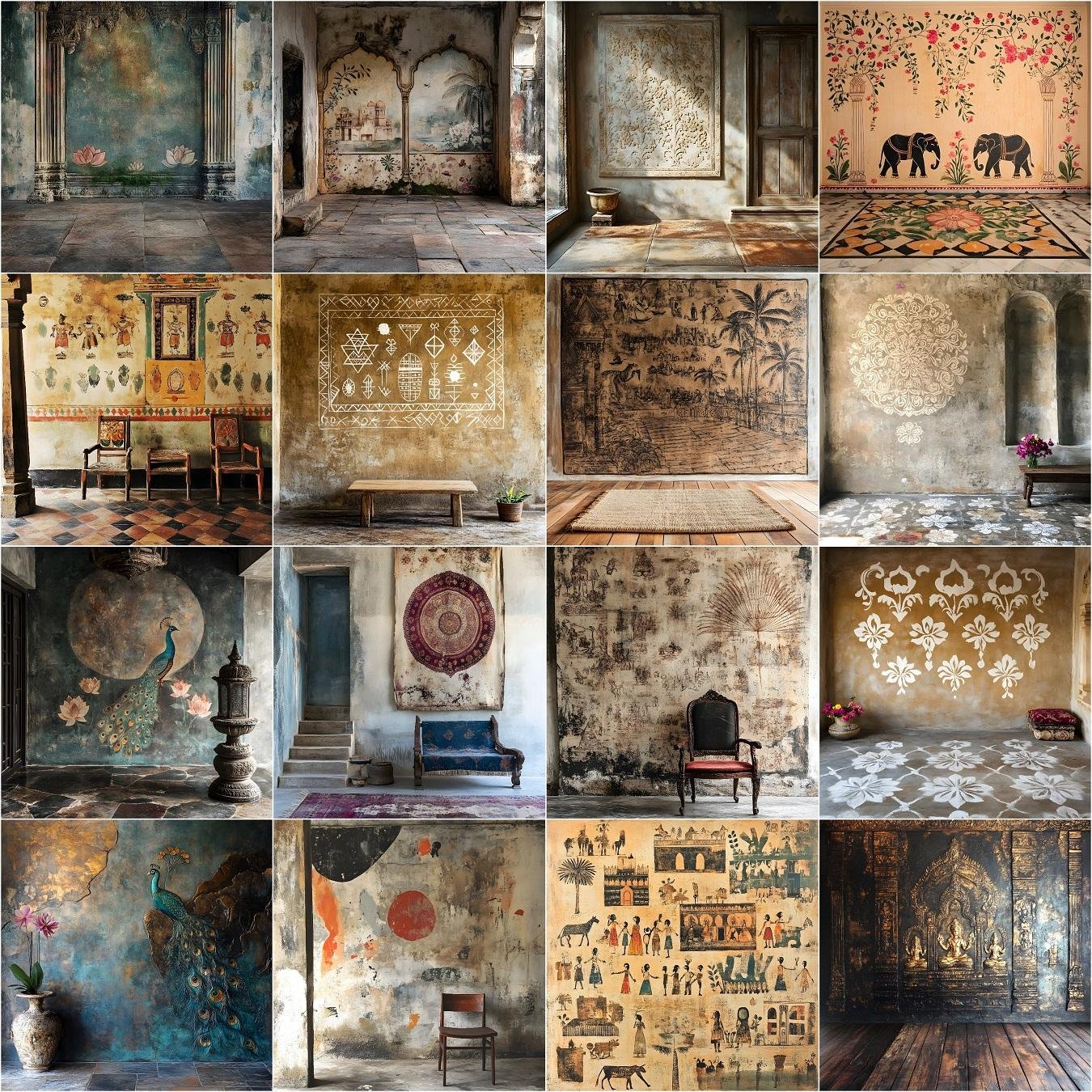 Set of 65 Indian ethnic fine art digital backdrops featuring Old Master traditional studio photography textures, ideal for maternity and portrait photography, instant digital download.