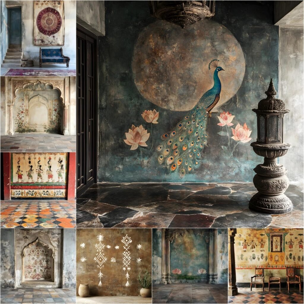 Set of 65 Indian ethnic fine art digital backdrops featuring Old Master traditional studio photography textures, ideal for maternity and portrait photography, instant digital download.