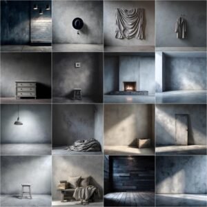 Collage preview of 90 Old Master studio backgrounds and grey digital photography backdrops, featuring fine art textures, portrait overlays, and elegant studio backgrounds for maternity and wedding photography, instant digital download.