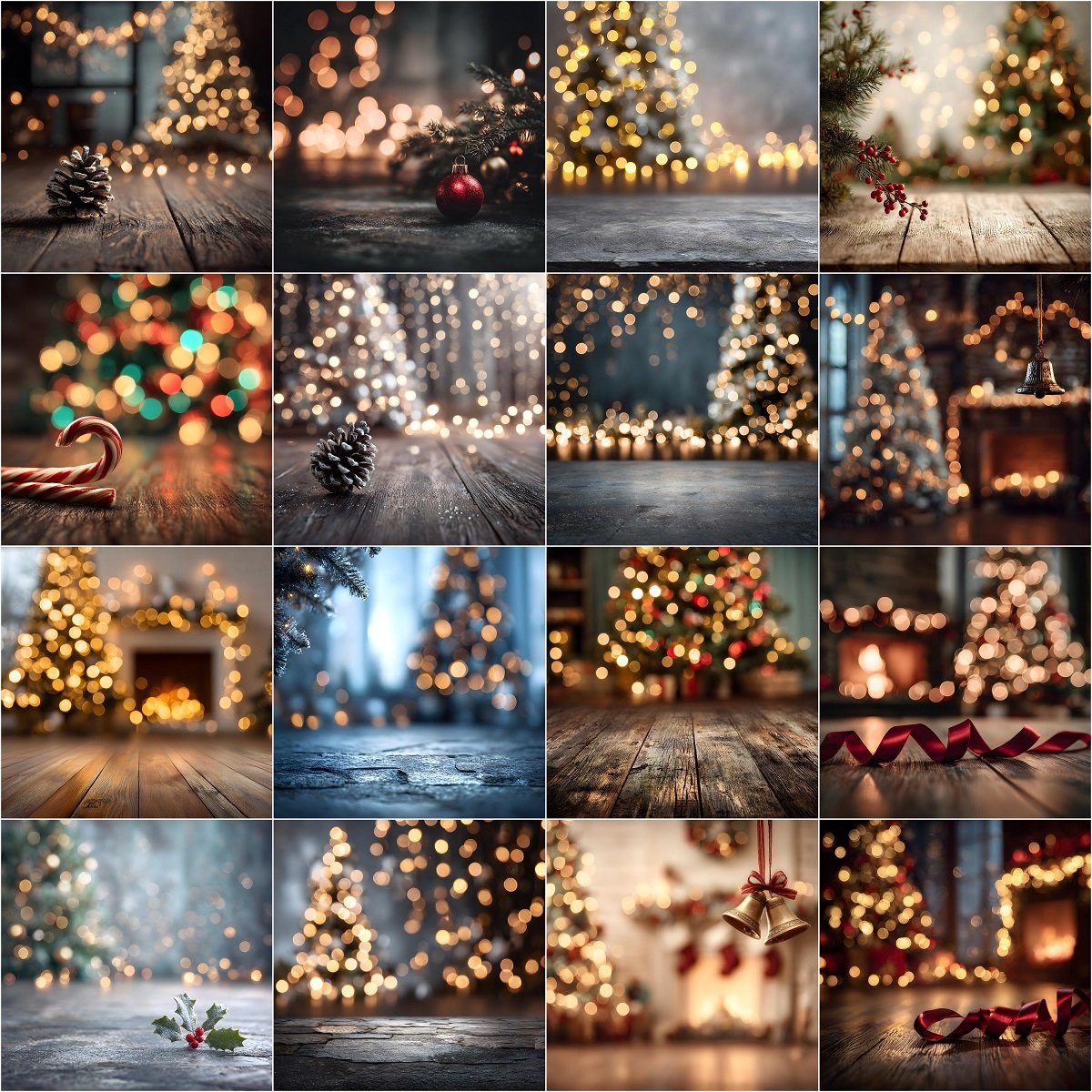 Christmas Tree Bokeh Digital Backdrop Bundle with 45 cozy holiday photography backgrounds, elegant studio floors, Christmas photo backdrops, winter backdrops, and Christmastime digital backgrounds for portraits and composites – instant digital download.