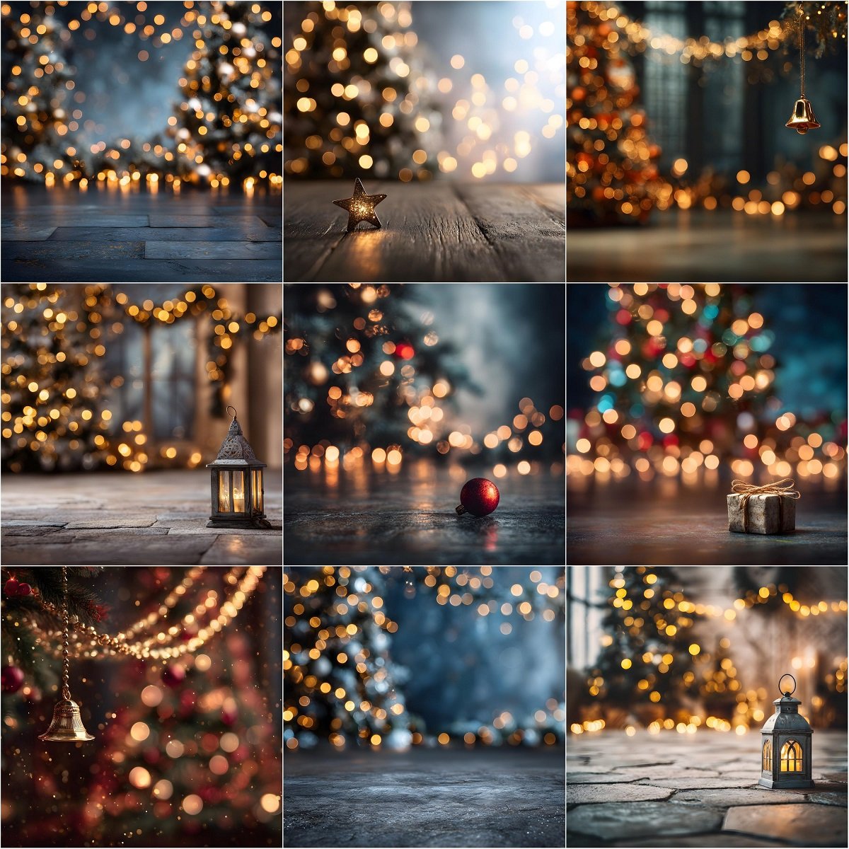 Christmas Tree Bokeh Digital Backdrop Bundle with 45 cozy holiday photography backgrounds, elegant studio floors, Christmas photo backdrops, winter backdrops, and Christmastime digital backgrounds for portraits and composites – instant digital download.