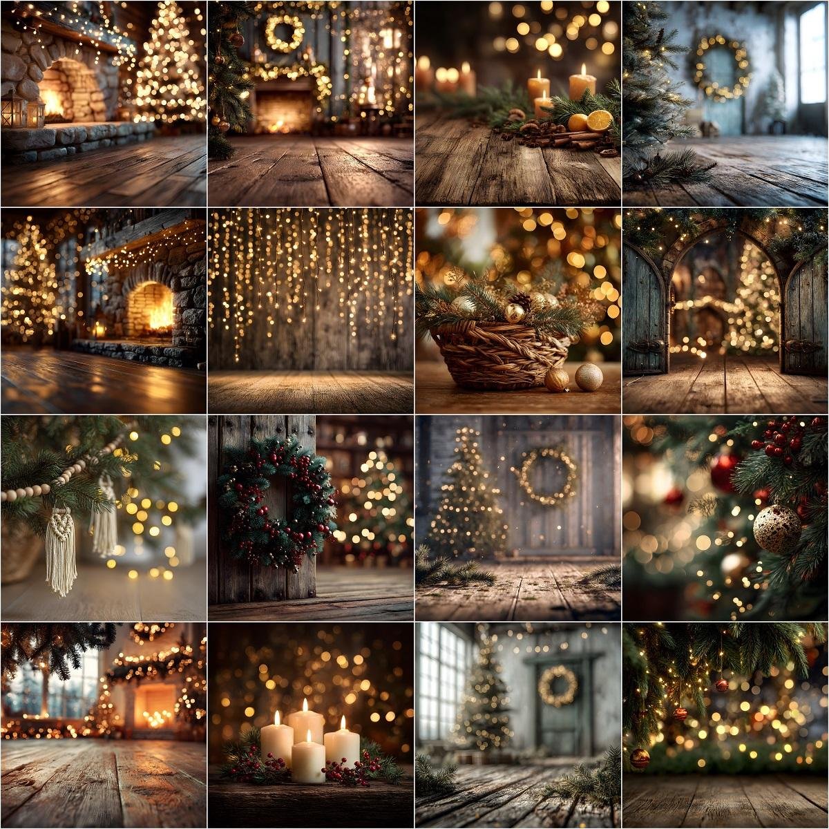 Christmas Bokeh Studio Digital Backgrounds Bundle — festive Christmastime photo overlays, cozy holiday photography backdrops, blurred lights for portraits and cards