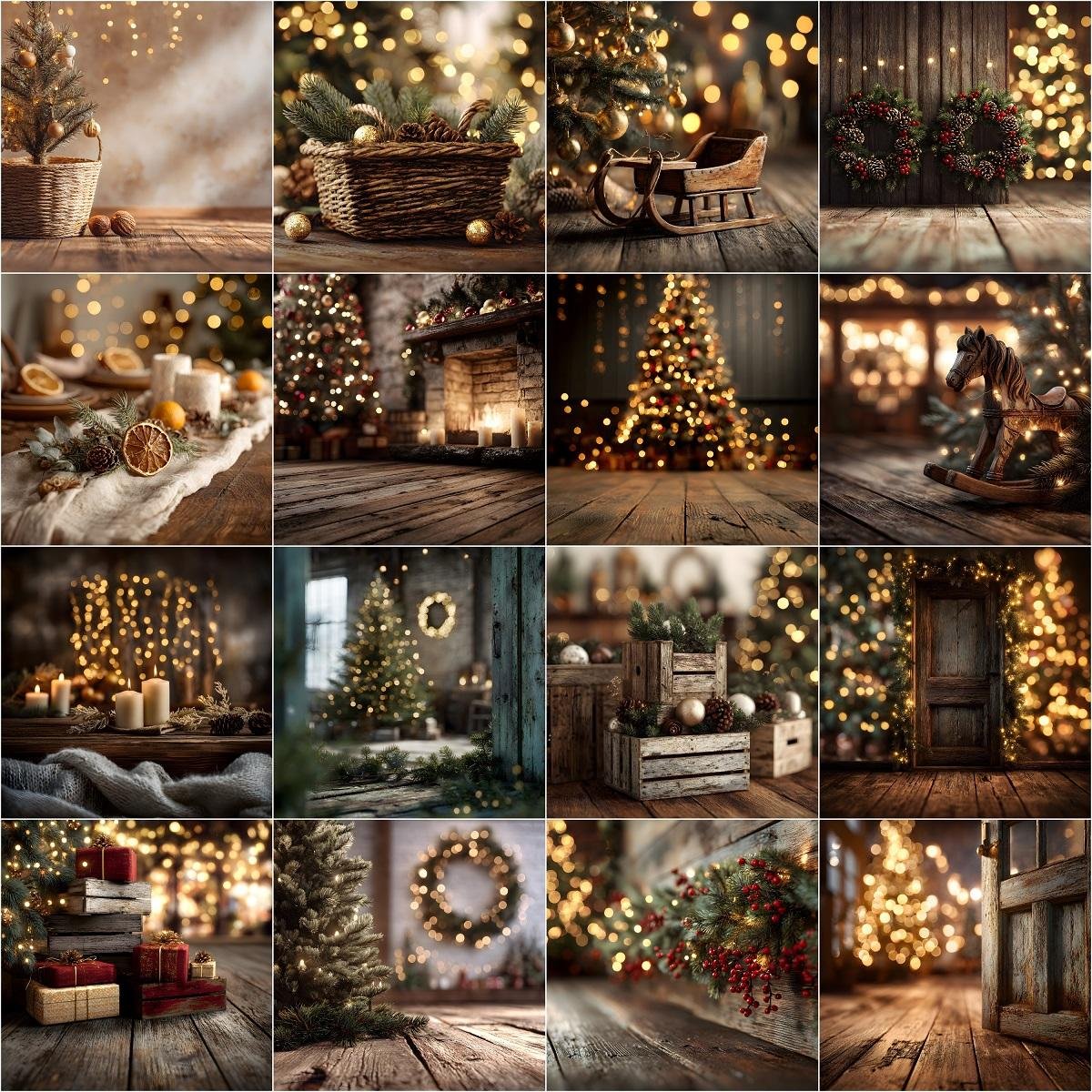 Christmas Bokeh Studio Digital Backgrounds Bundle — festive Christmastime photo overlays, cozy holiday photography backdrops, blurred lights for portraits and cards