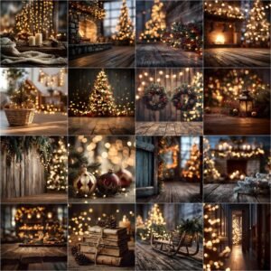 Christmas Bokeh Studio Digital Backgrounds Bundle — festive Christmastime photo overlays, cozy holiday photography backdrops, blurred lights for portraits and cards