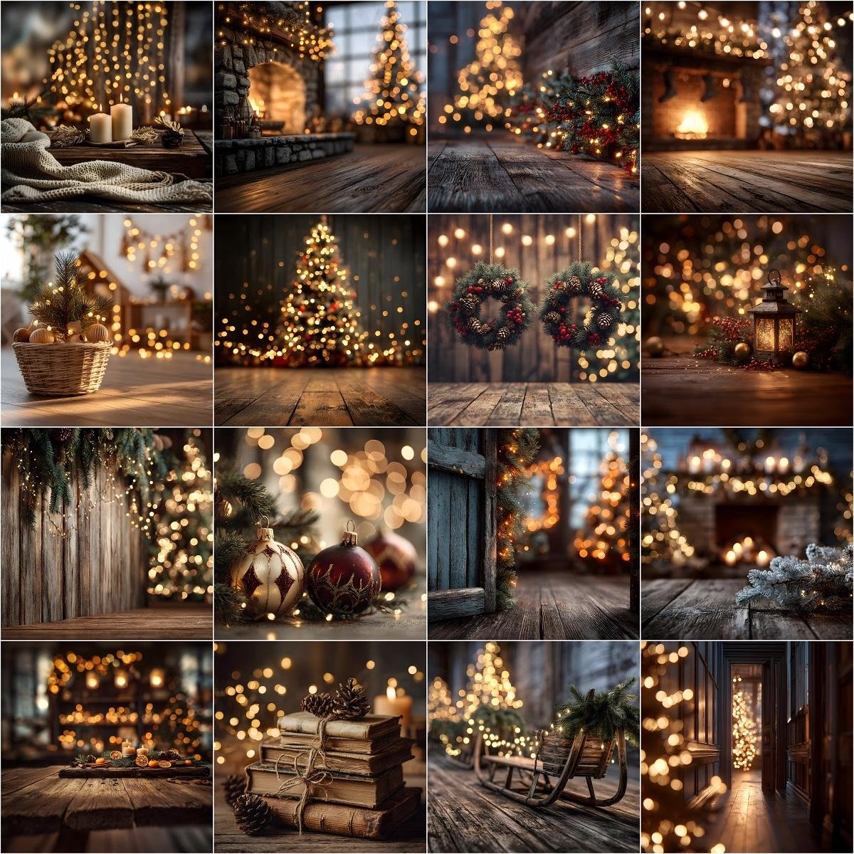 Christmas Bokeh Studio Digital Backgrounds Bundle — festive Christmastime photo overlays, cozy holiday photography backdrops, blurred lights for portraits and cards