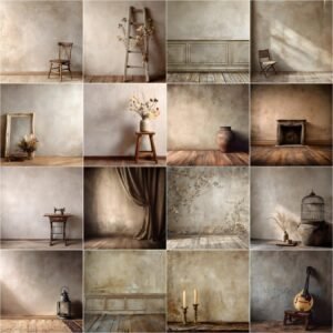Elegant Old Master beige studio digital backdrops collection with painterly fine art textures, vintage tones, and classic studio lighting — perfect for maternity, wedding, and portrait photography editing in Photoshop or Canva.