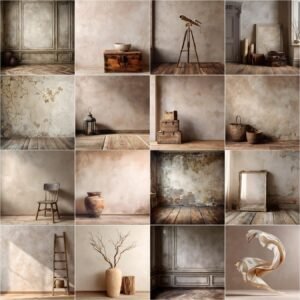 Elegant Old Master beige studio digital backdrops collection with painterly fine art textures, vintage tones, and classic studio lighting — perfect for maternity, wedding, and portrait photography editing in Photoshop or Canva.