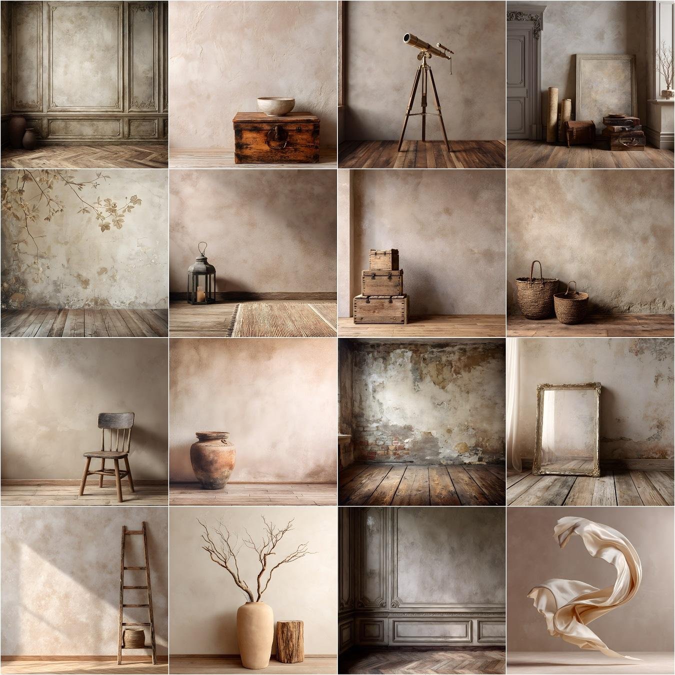 Elegant Old Master beige studio digital backdrops collection with painterly fine art textures, vintage tones, and classic studio lighting — perfect for maternity, wedding, and portrait photography editing in Photoshop or Canva.