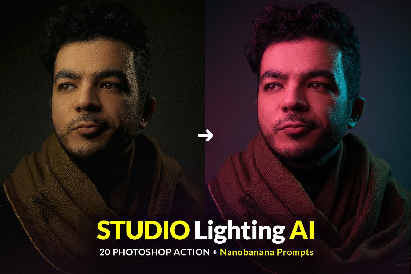 Free Studio Lighting AI Photoshop Action, FREE 20 Powerful Lighting Prompt