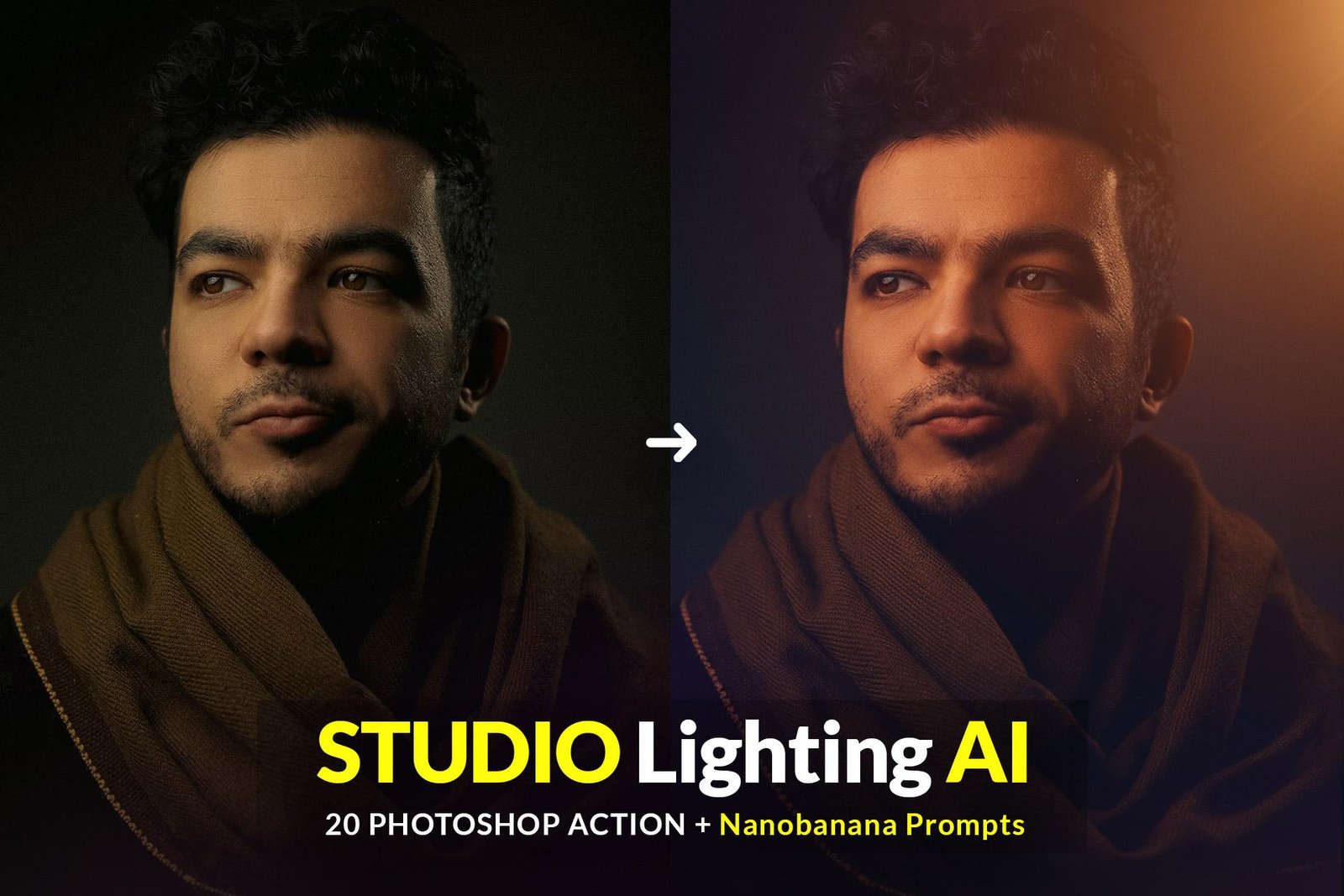 Free Studio Lighting AI Photoshop Action, FREE 20 Powerful Lighting Prompt