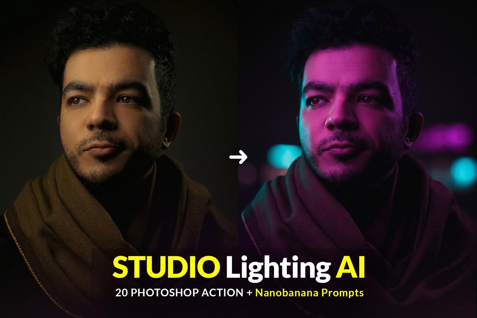 Free Studio Lighting AI Photoshop Action, FREE 20 Powerful Lighting Prompt