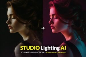 Free Studio Lighting AI Photoshop Action, FREE 20 Powerful Lighting Prompt