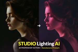 Free Studio Lighting AI Photoshop Action, FREE 20 Powerful Lighting Prompt