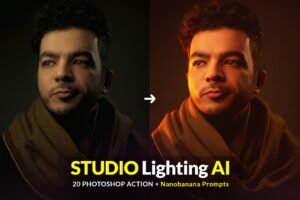 Free Studio Lighting AI Photoshop Action, FREE 20 Powerful Lighting Prompt