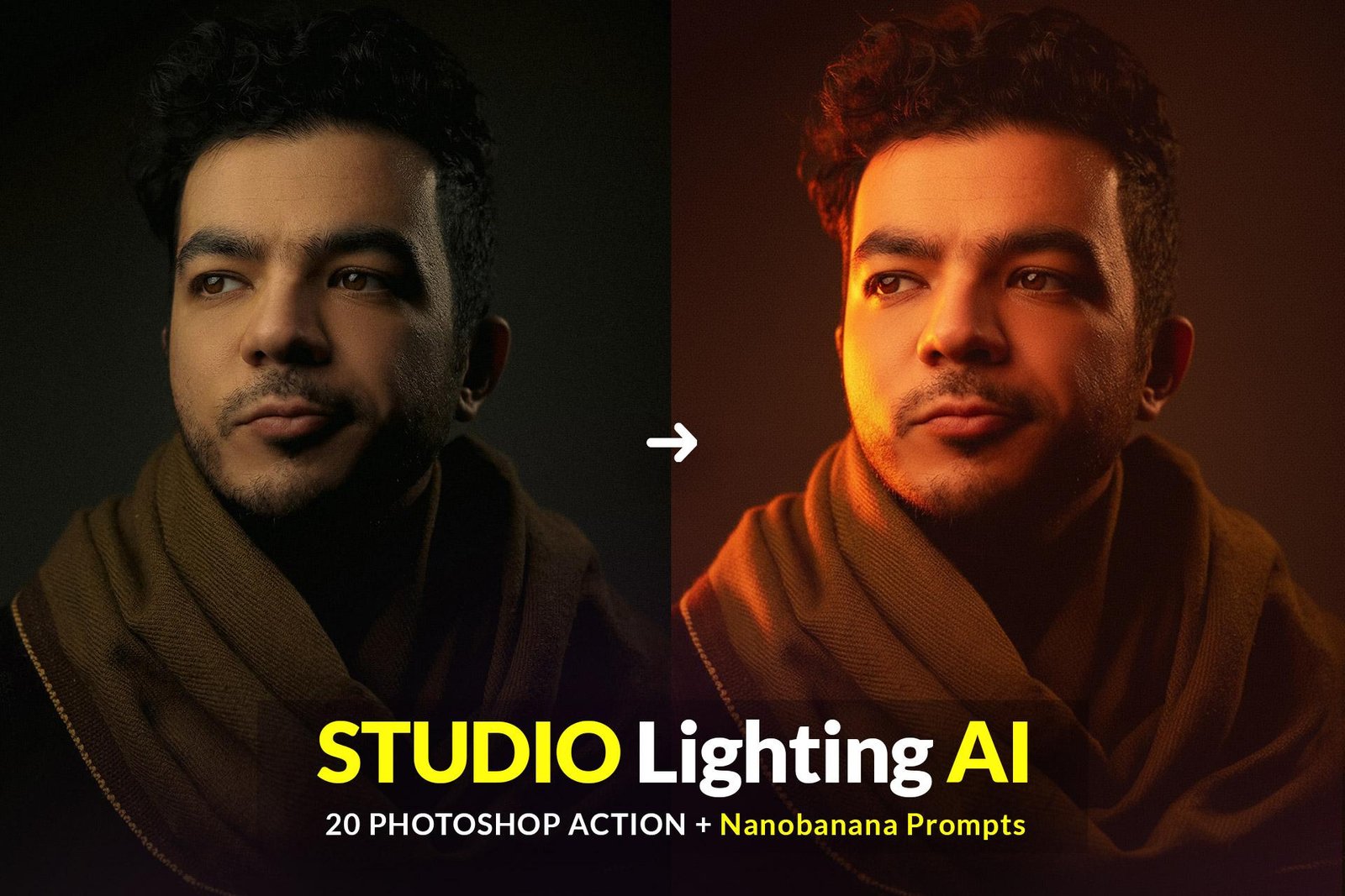 Free Studio Lighting AI Photoshop Action, FREE 20 Powerful Lighting Prompt