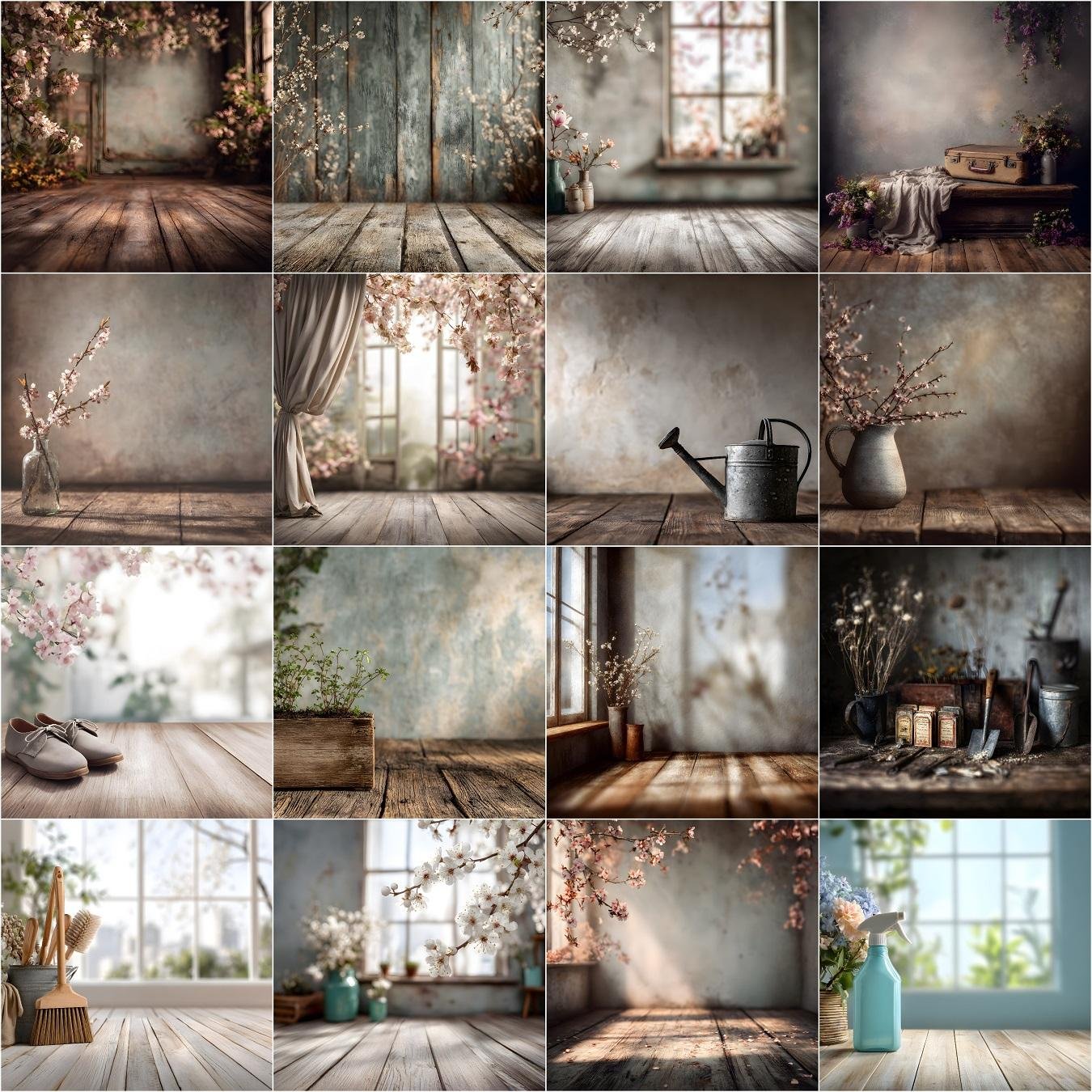 High resolution spring digital backdrops bundle – studio and vintage style spring backgrounds for professional photographers and photo editors, instant digital download.