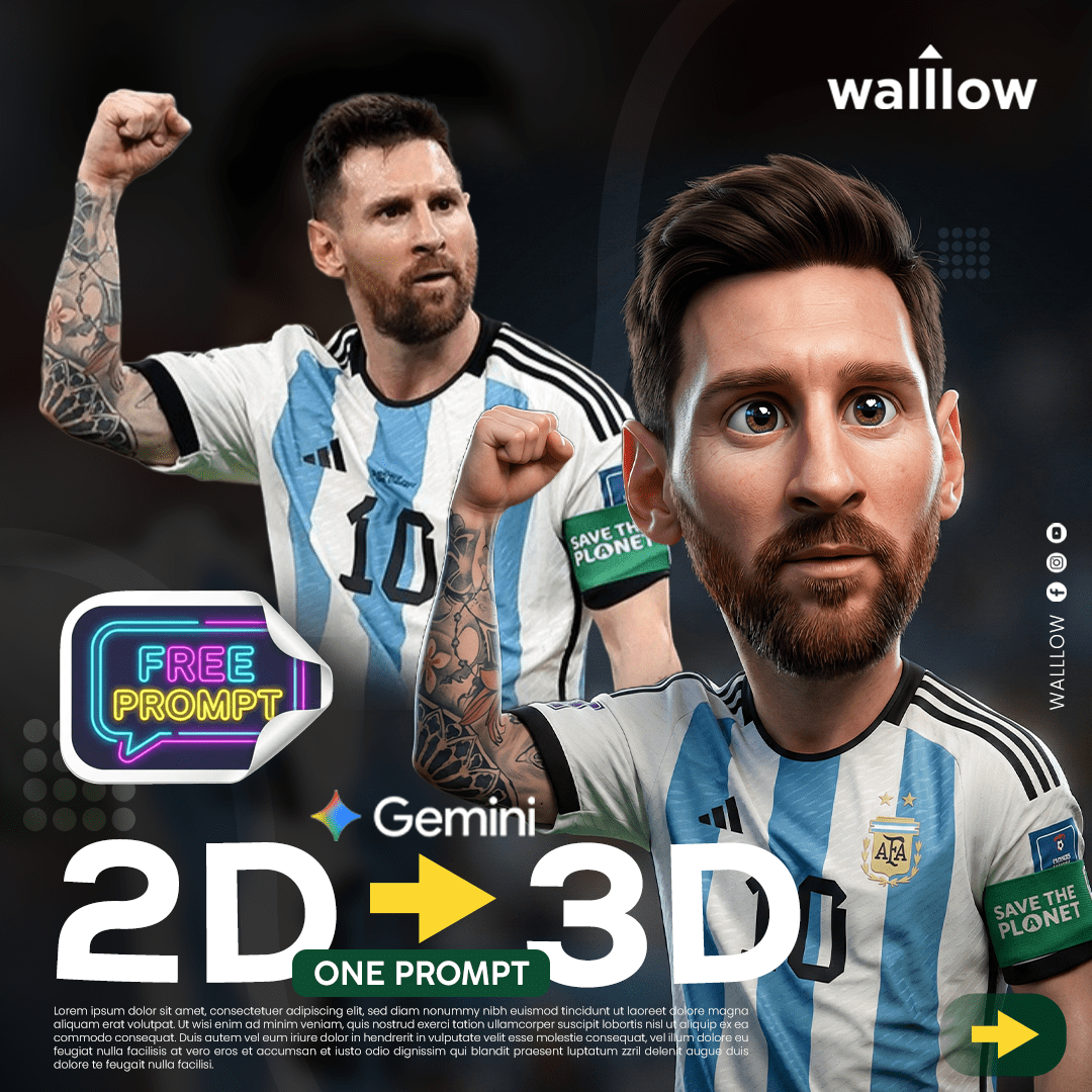 AI 2D to 3D cartoon sports transformation example showing professional athlete photo converted into a cinematic stylized 3D character portrait with dramatic stadium lighting, enhanced facial depth, detailed textures, and high-impact sports photography editing effect.