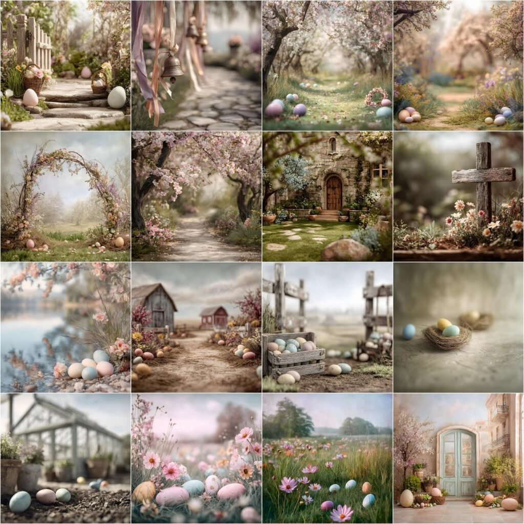Easter Digital Backdrops 50 Bundle – Outdoor Pastel Fine-Art Photography Backgrounds for Easter Portraits & Photoshop Composite