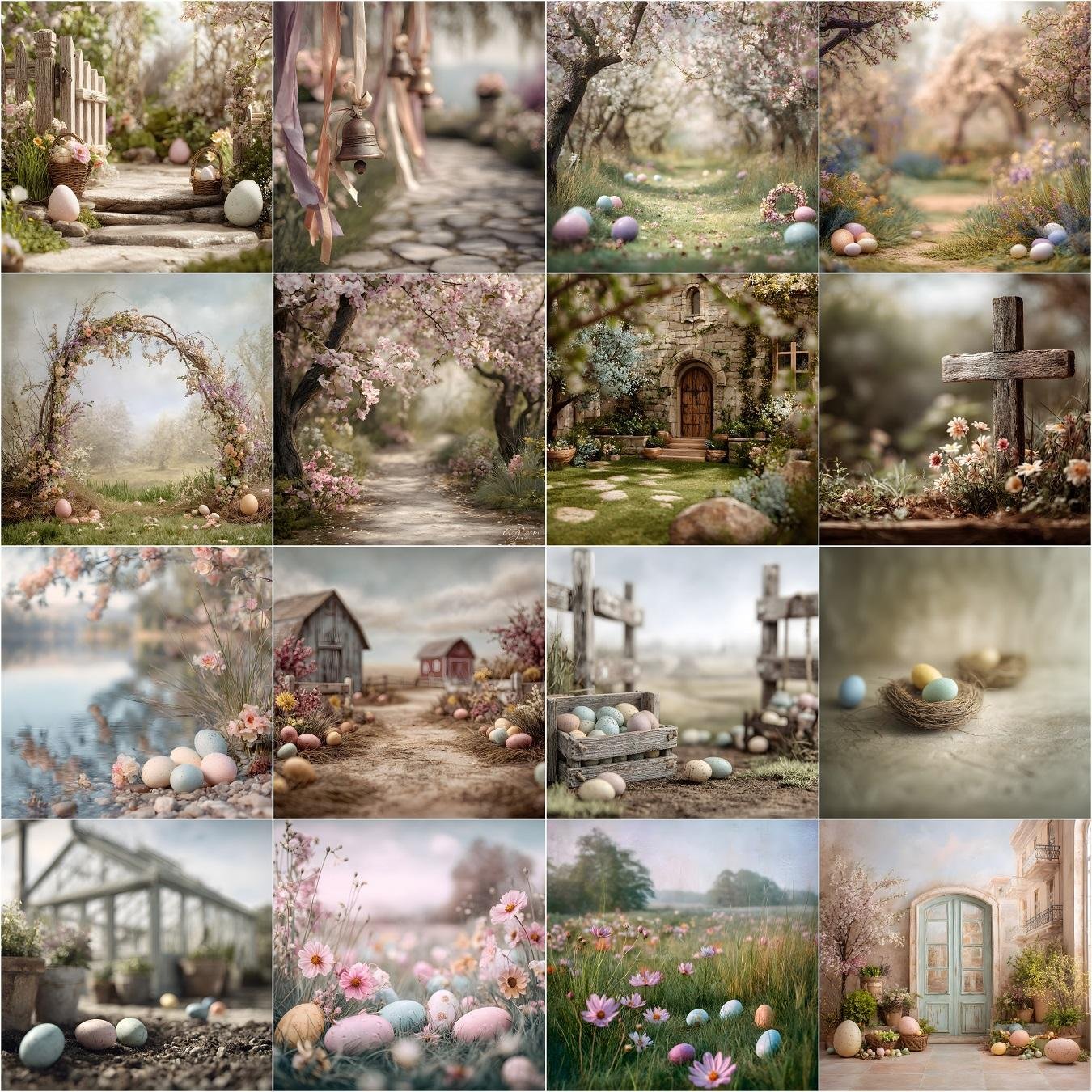 Easter Digital Backdrops 50 Bundle – Outdoor Pastel Fine-Art Photography Backgrounds for Easter Portraits & Photoshop Composite