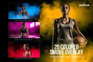20 Realistic Colored Smoke PNG Overlays – Sports Photography Smoke Effects for Photoshop, Athlete Portraits & Team Banners, Realistic smoke