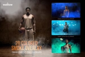 20 Realistic Colored Smoke PNG Overlays – Sports Photography Smoke Effects for Photoshop, Athlete Portraits & Team Banners, Realistic smoke