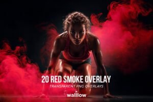 Red smoke transparent PNG overlays for sports photography, cinematic athlete portrait smoke cloud effects for Photoshop, and high-resolution digital senior banner textures.