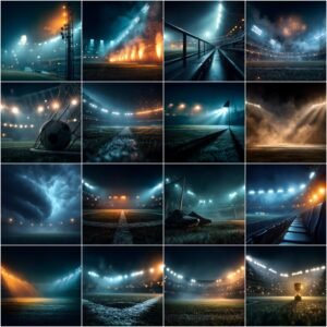 125 soccer digital backdrops bundle with stadium lights, fog, smoke, dust, rain and cinematic sports photography backgrounds for Photoshop composites