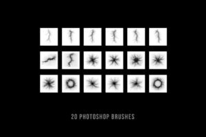 20 lightning bolt Photoshop ABR brushes pack — pressure-sensitive electric strike and thunder effect brushes for sports photo editing, digital art, and graphic design, compatible with Adobe Photoshop CS6 and Creative Cloud