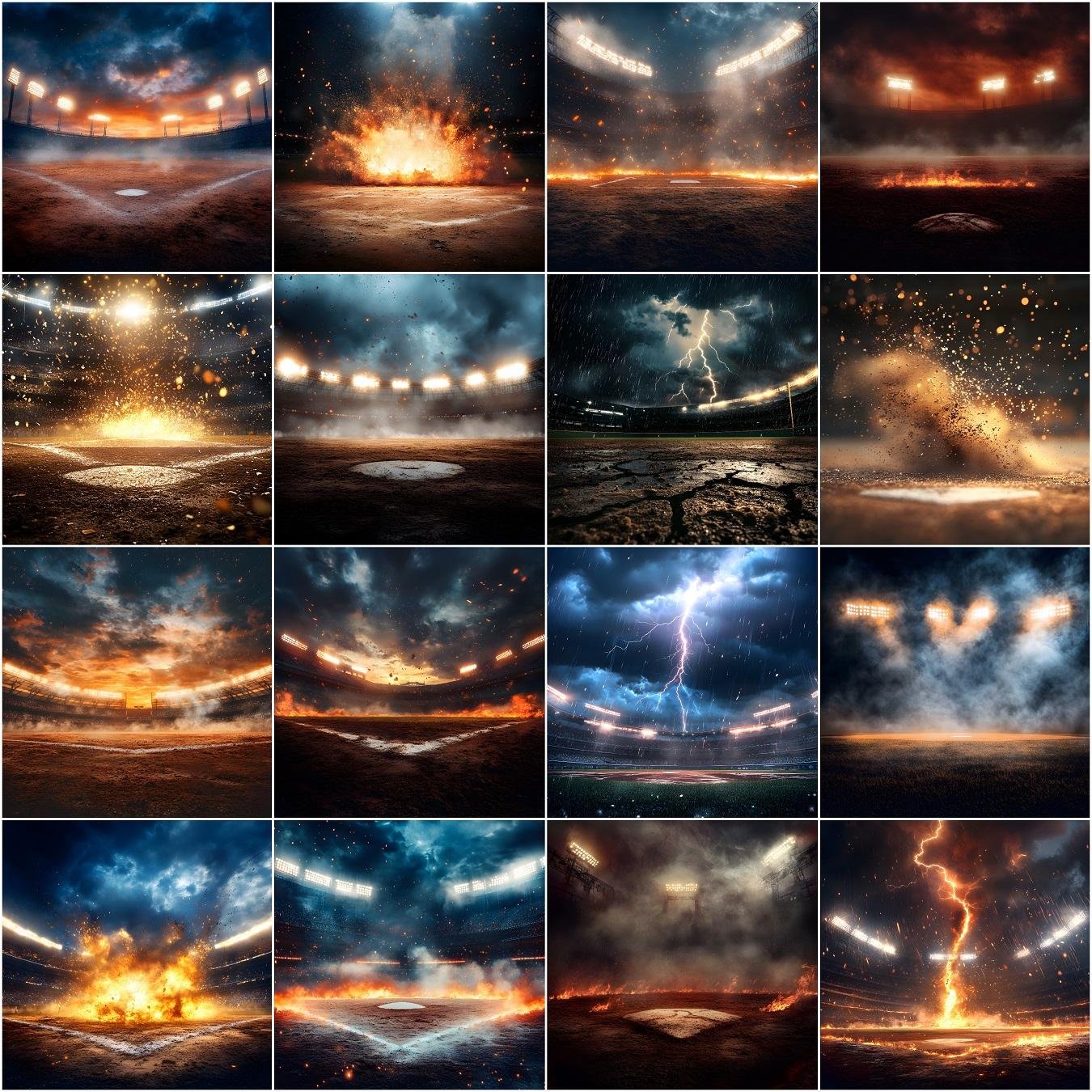 High-resolution baseball background featuring dramatic stadium lights over a professional baseball field, designed for sports photographers and photo editors — ideal for team portraits, softball backdrops, baseball composite photos, and sports poster designs