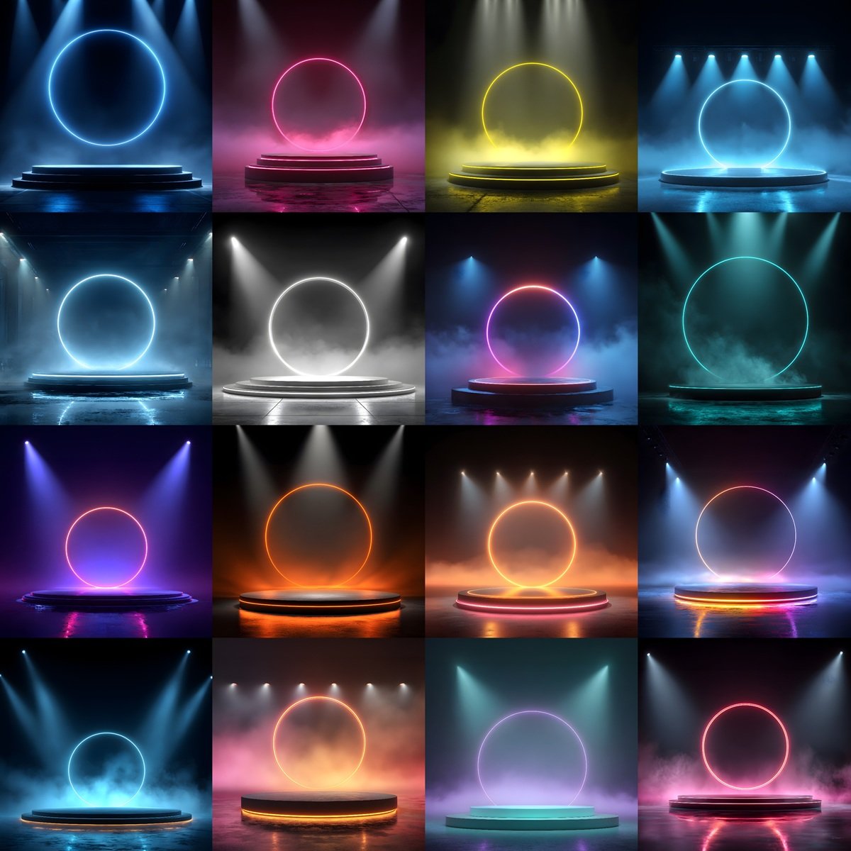 Sports podium spotlight backdrop with smoke and fog, cinematic sports background for athlete posters, senior banners and media day photography