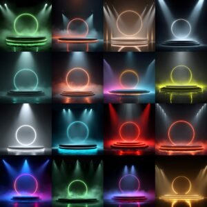 Sports podium spotlight backdrop with smoke and fog, cinematic sports background for athlete posters, senior banners and media day photography